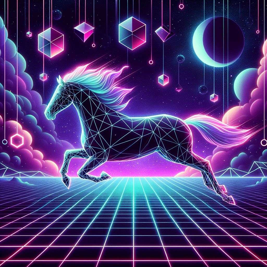 a horse, digital art, synthwave